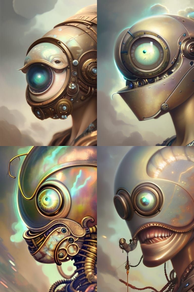 Pearl eyeball clockwork steampunk portrait alien chitinous c...