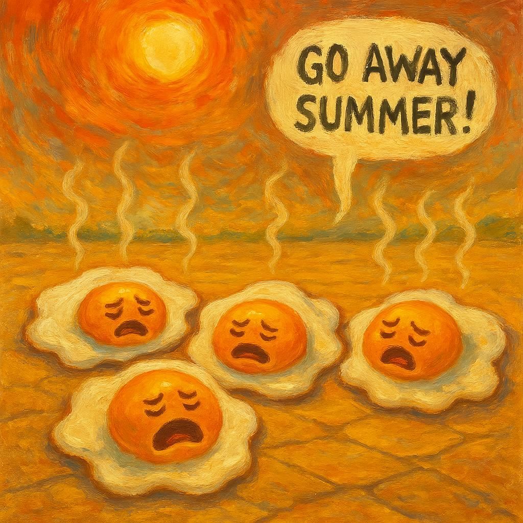 So hot you could cook an egg (or 4) on the concrete