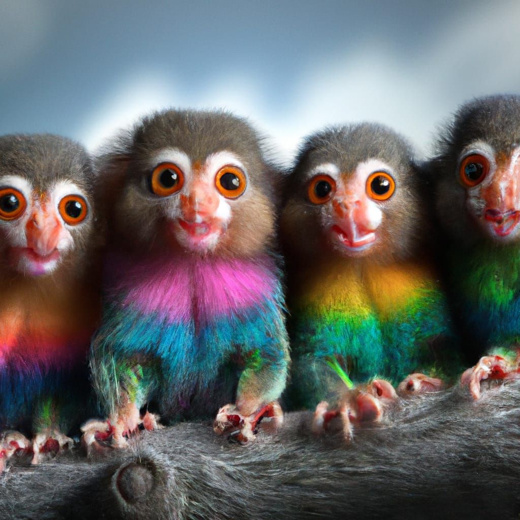 Fluffy rainow pygmy marmoset babies hyperrealism artstation 3d 8k ...