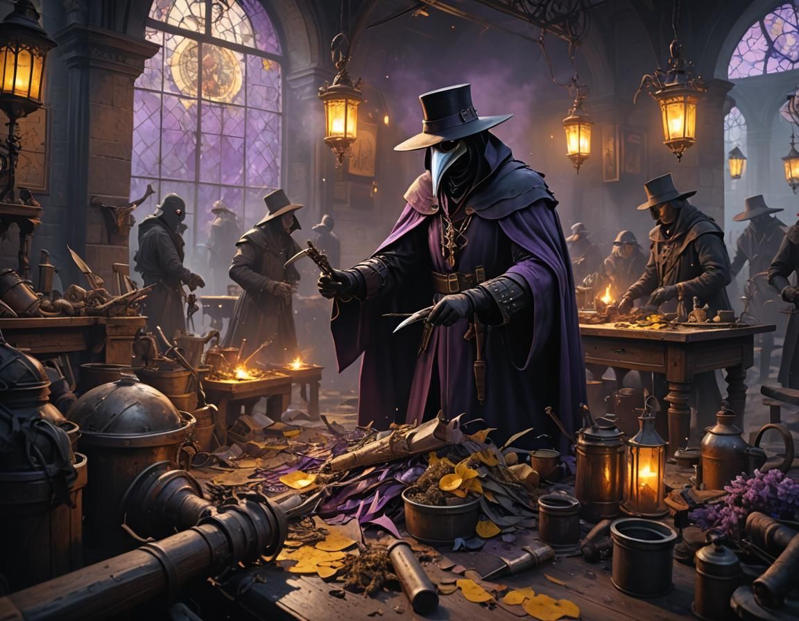 The plague doctor at work, preparing unctions and poultices   by @Phaedrus