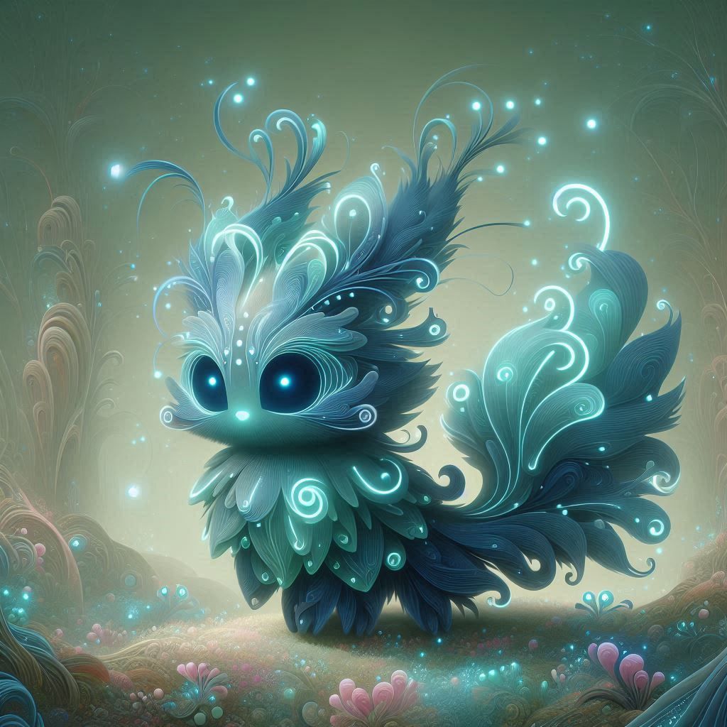Mystical Bioluminescent Critter in Whimsical Forest This image shows a mystical creature with Bioluminescent fur in a whimsical forest. The ...