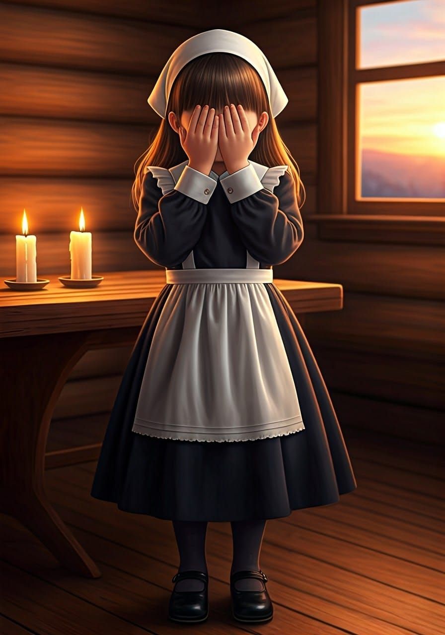 Anime-Inspired Girl in Cabin at Sunset