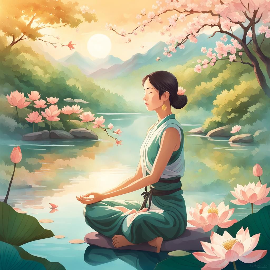 Serene Woman Meditating: A Digital Illustration