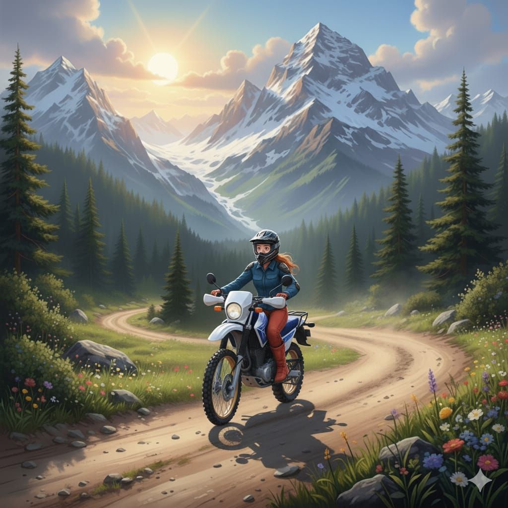 A motorcycle in the mountains – Ge