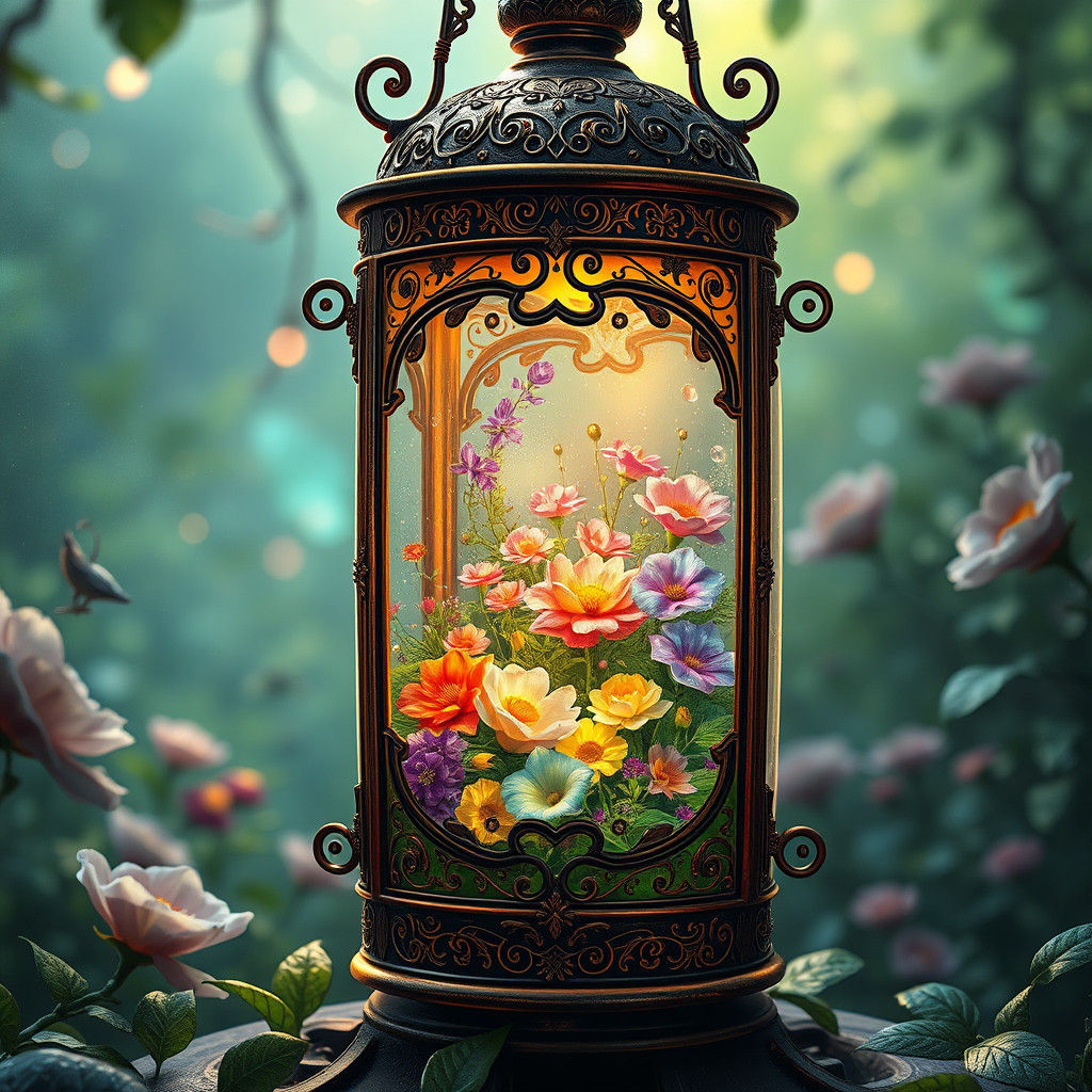 Blooming Garden Inside Mystical Vintage Lantern