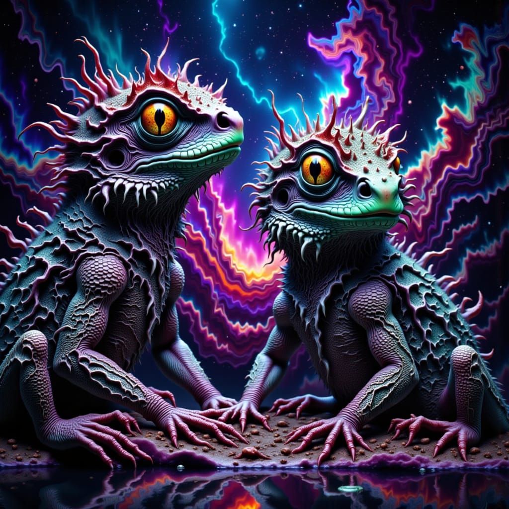 Iguanas in Holographic Astral Cosmic Illustration