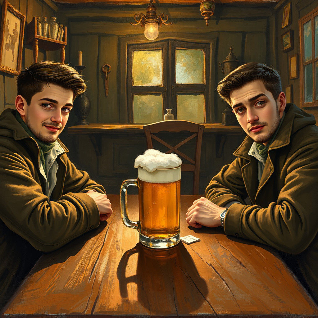 Youthful Revelry in a Classic Tavern, Inspired by Vuillard