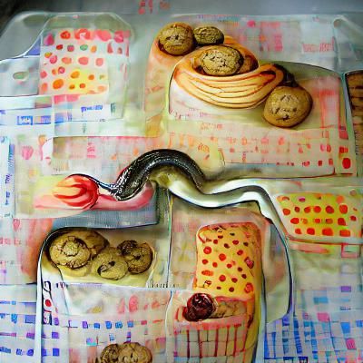 Baking with snakes mixed media