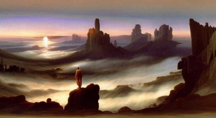 "Wanderer above the Sea of Fog" (1818), German Romantic art,...