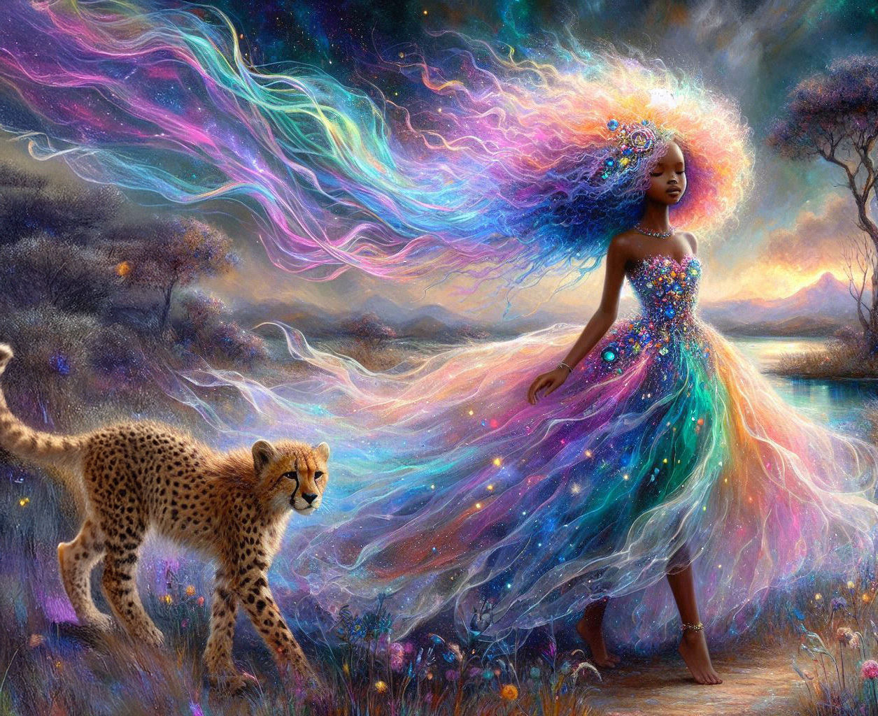 Celeste the African Rainbow Godess and her Cheetah Nixos (2)