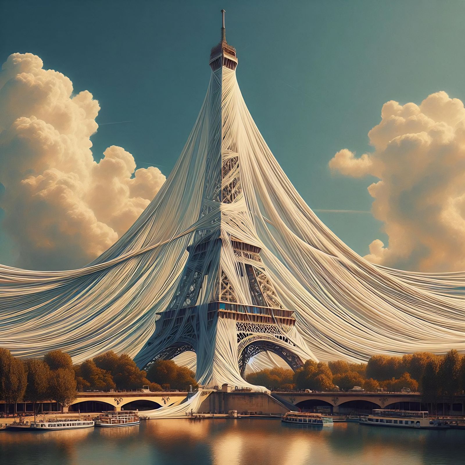 Wrapped Eiffel Tower - AI Generated Artwork - NightCafe Creator