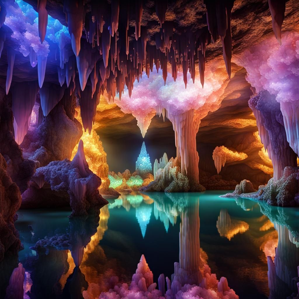 Crystal Cavern with a Lake  by @Bunny77