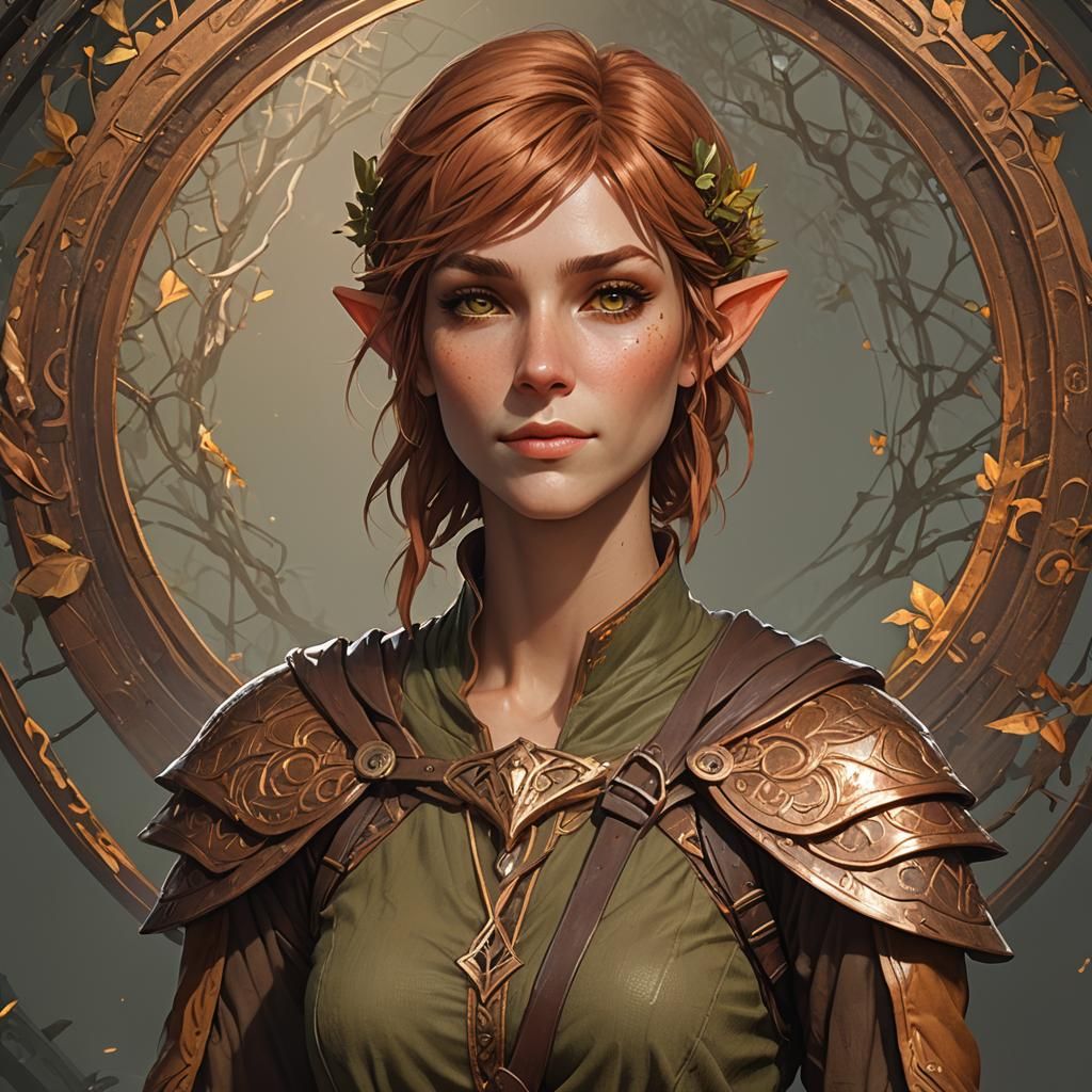 Fullbody Portrait of a friendly lookimg Female Wood elf Short Shaggy ...