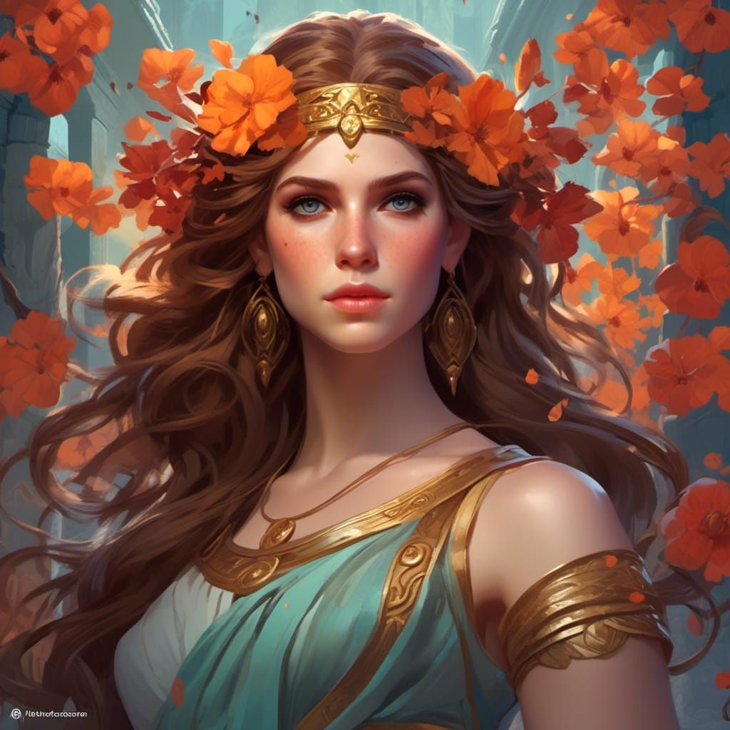 <lora:5E:1.0> Anna Kendrick as Greek goddess Persephone, in ...