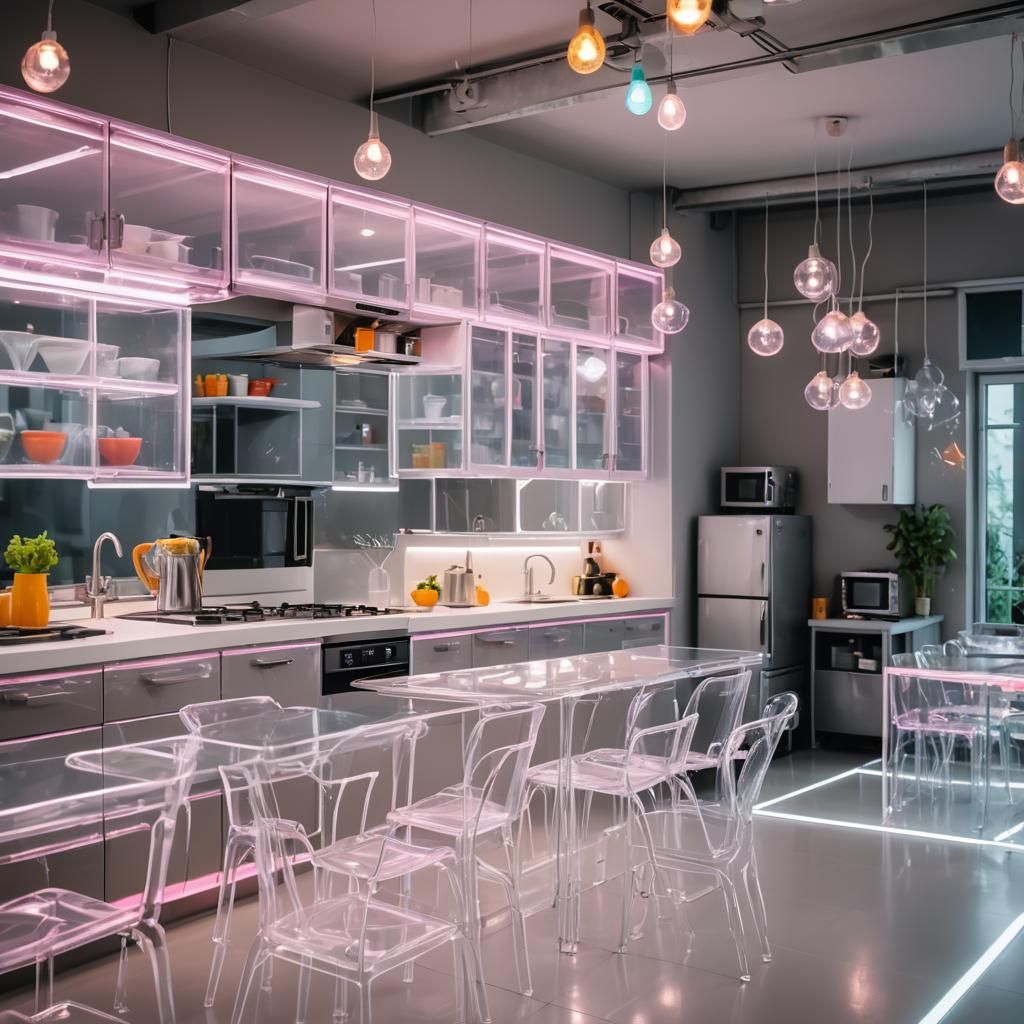 Neon Plastic Kitchen Interior in Professional Photography St...