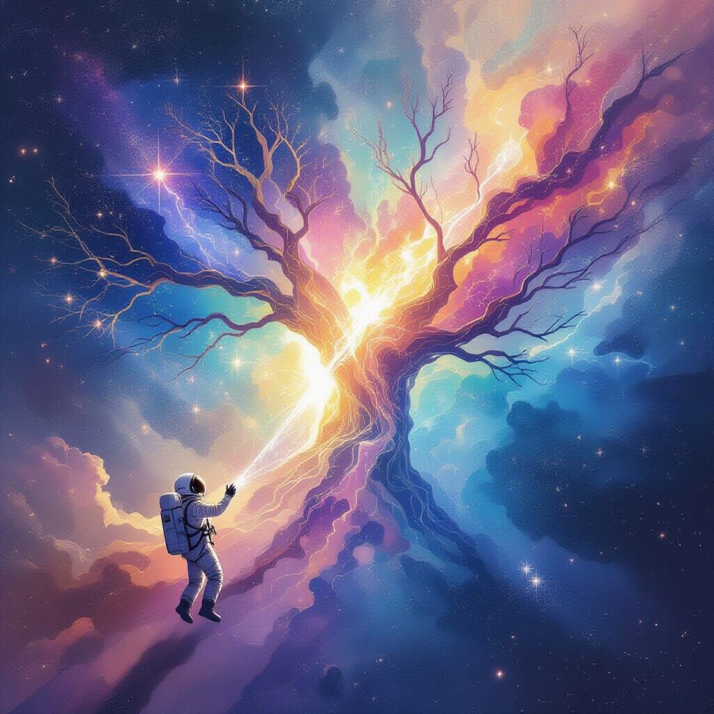 Astronaut Discovers Crystalline Nebula Tree in Cosmic Ocean