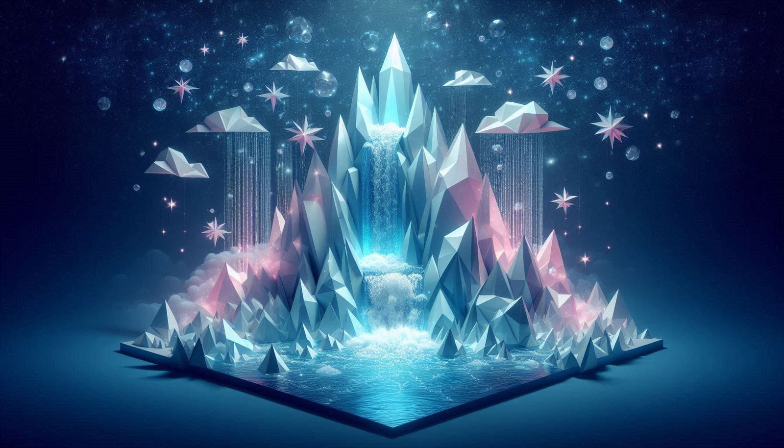 10 magical sparkling Waterfall in a crystal mountain