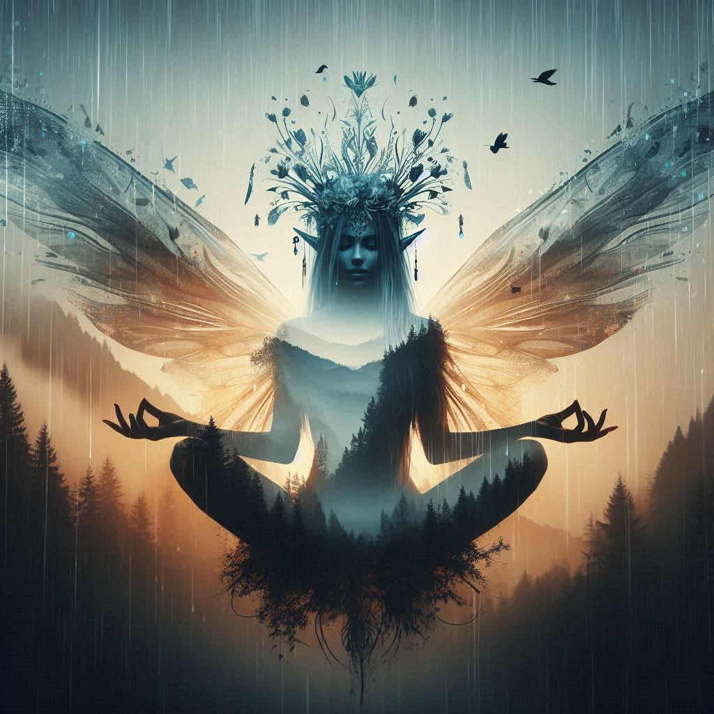 double exposure beautiful fantasy DALL-E 3 portrait landscap...