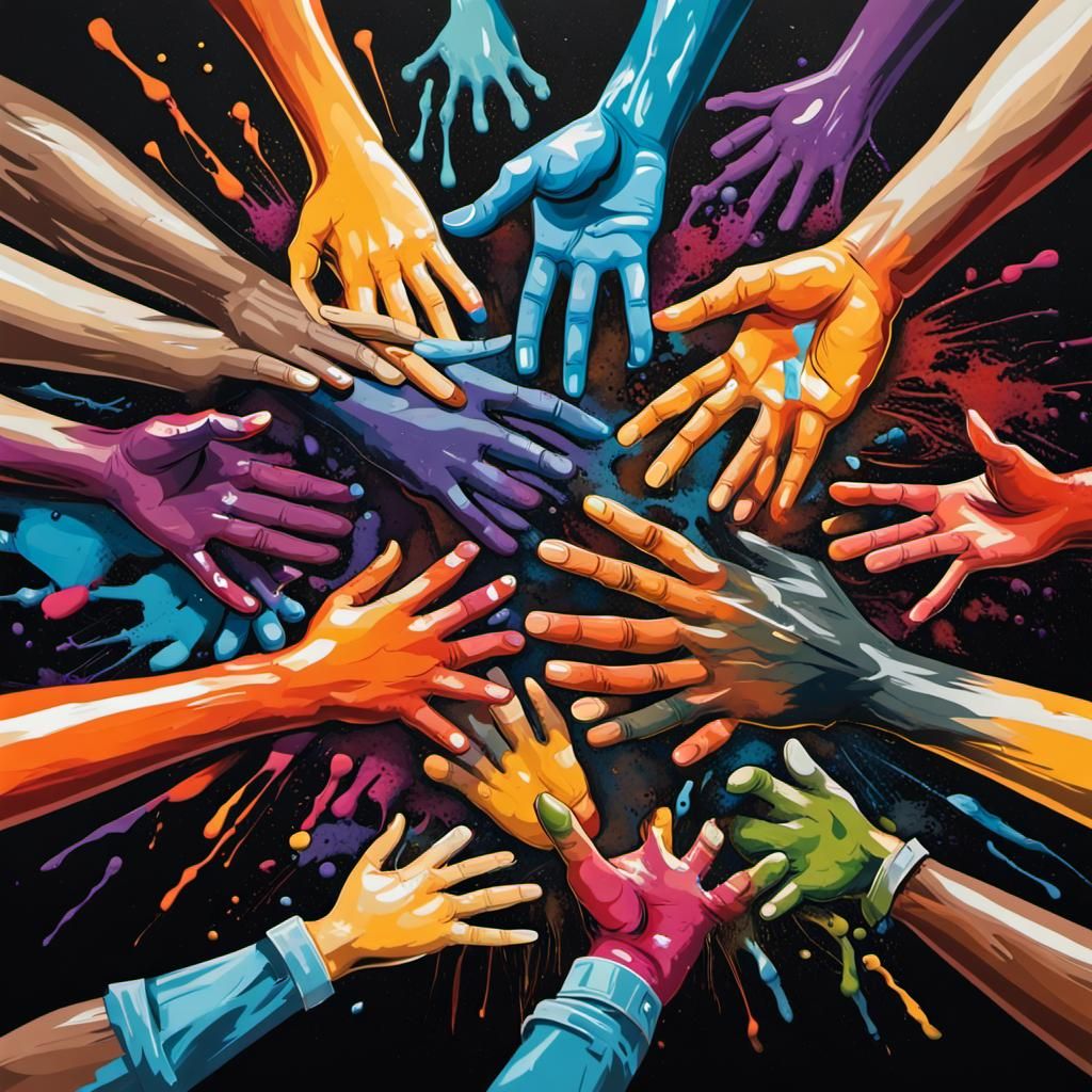 A group of diverse hands reaching out to support each other,...