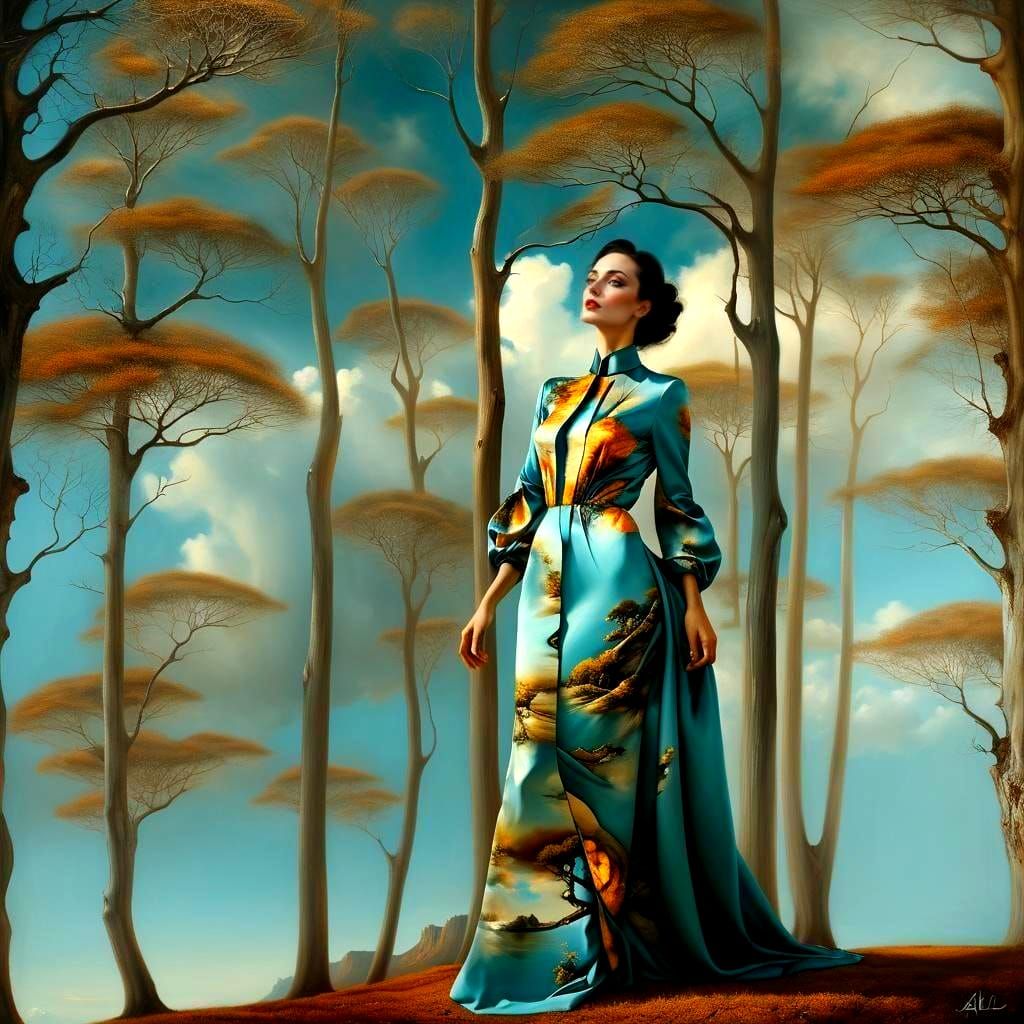 Surreal Lady in Dreamscape, Photorealistic Digital Art