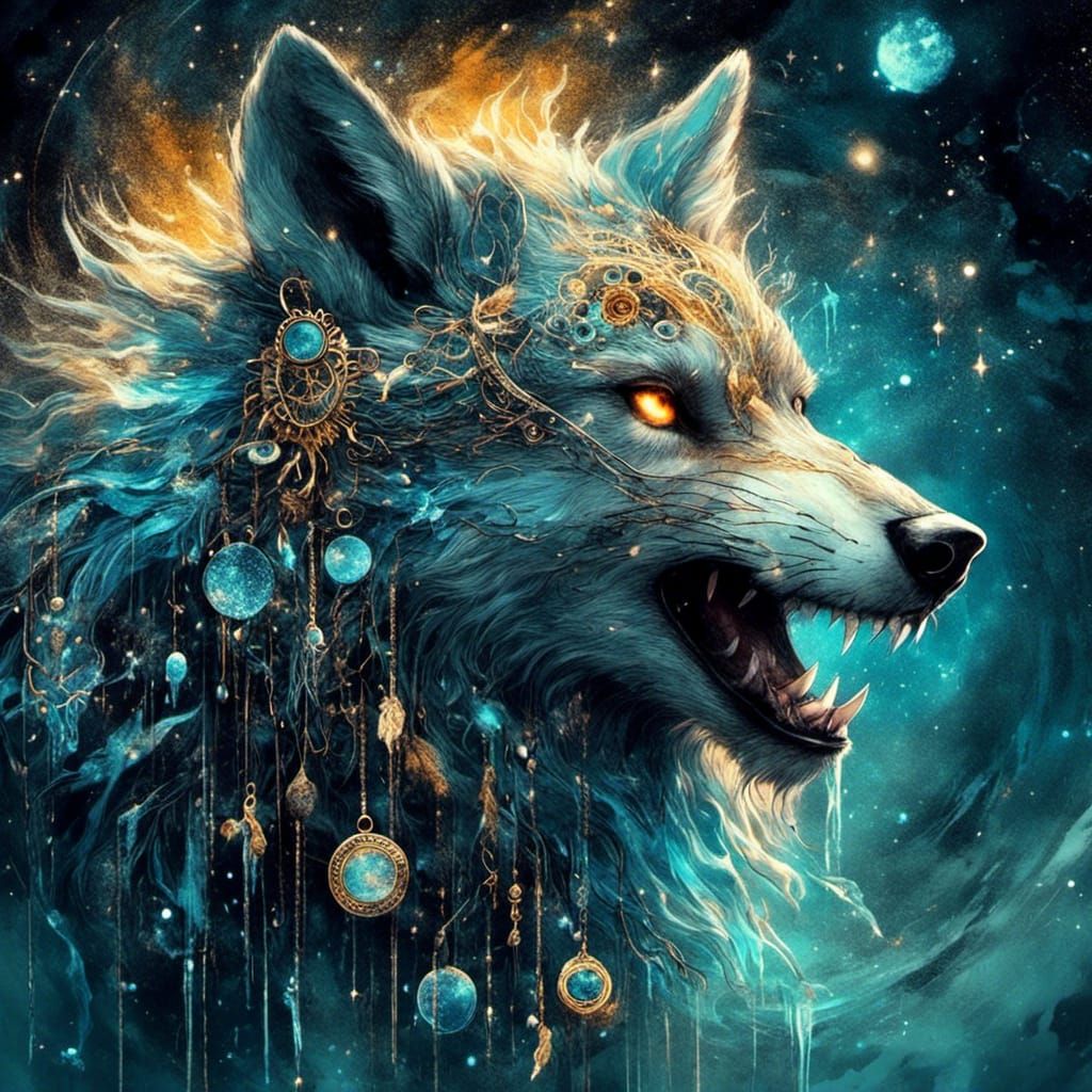 <lora:SurDime:1.0> (an epic extremely detailed a luminous  ethereal wolf wearing jewellery:1.3), 16k resolution, sparks,...