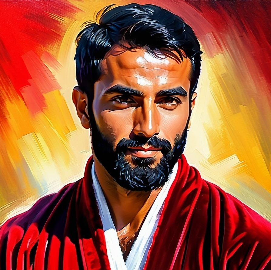 Shêr, a handsome Pastun  in a red velours bathrobe