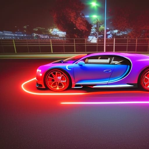 Blue Bugatti Chiron with Neon lighting Effect AI Generated Artwork