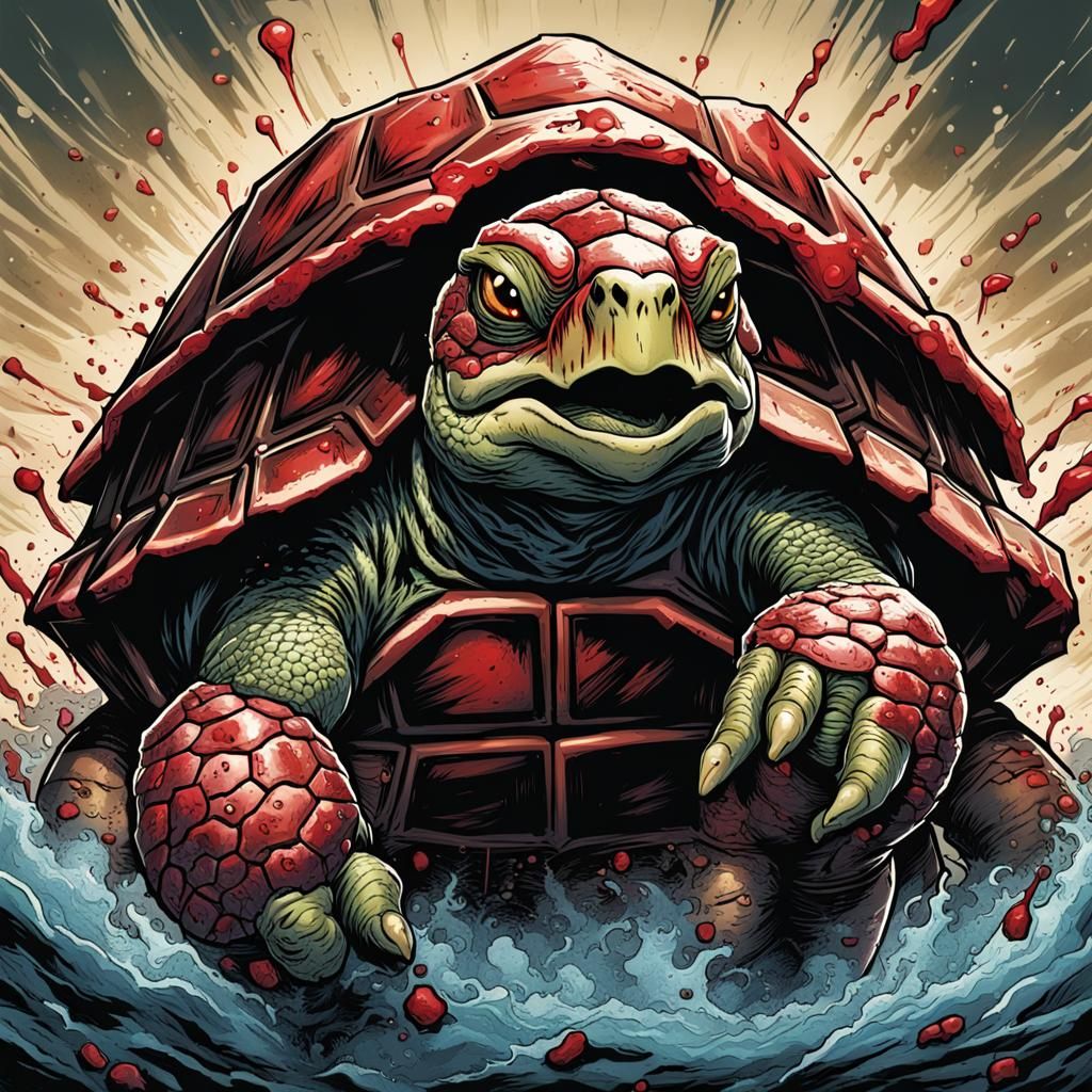 strong and angry turtle covered in blood