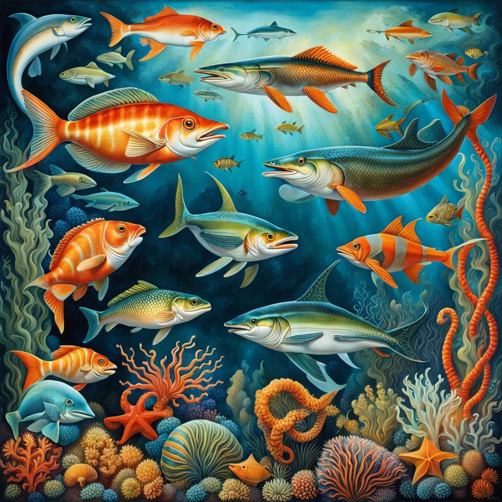 Fantastical sea creatures mural