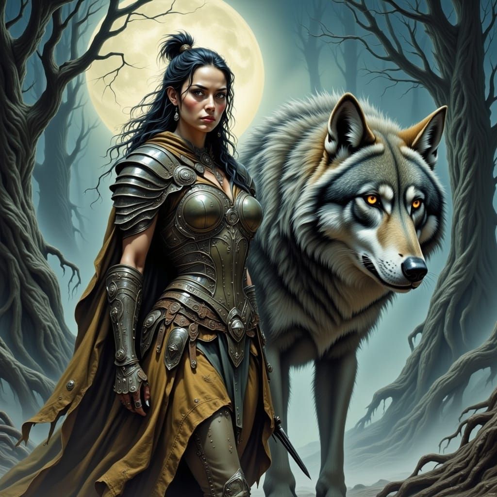  <lora:Burtonesqe:1.0>warrioress wolf 