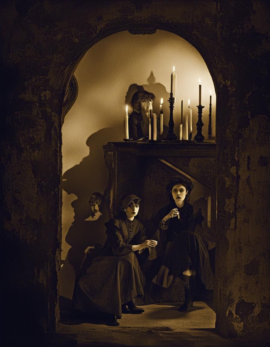 goth fashion model. photographs in the style of m. c. escher...