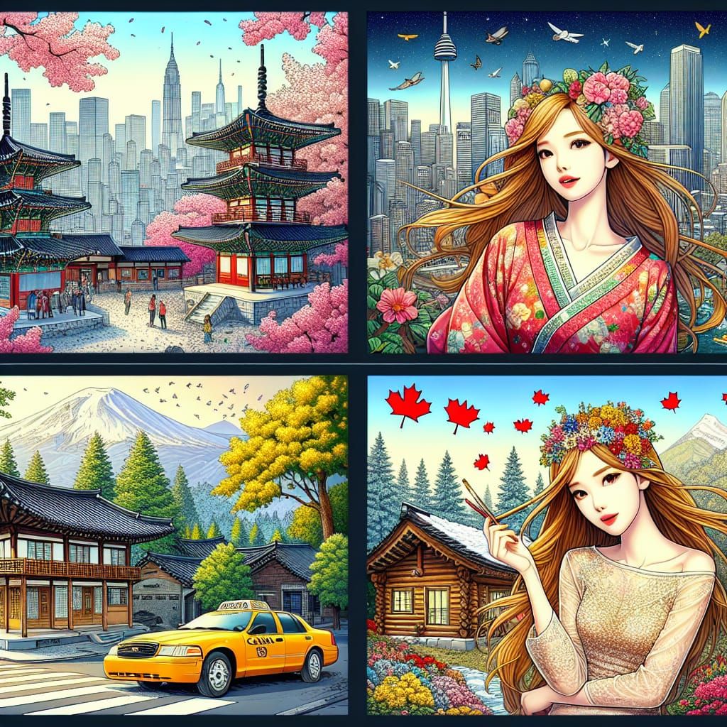 Anime Girl's Self-Portrait in Four Countries
