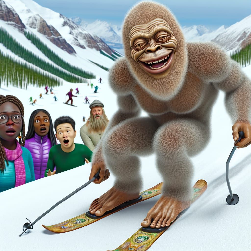 Bigfoot skiing down