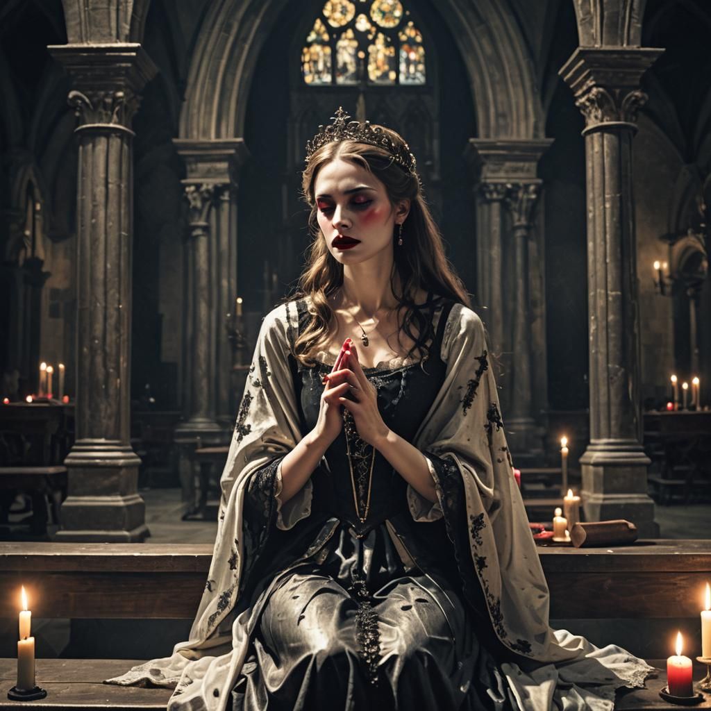a french thin fragile distinguished aristocrat lady prays kn...