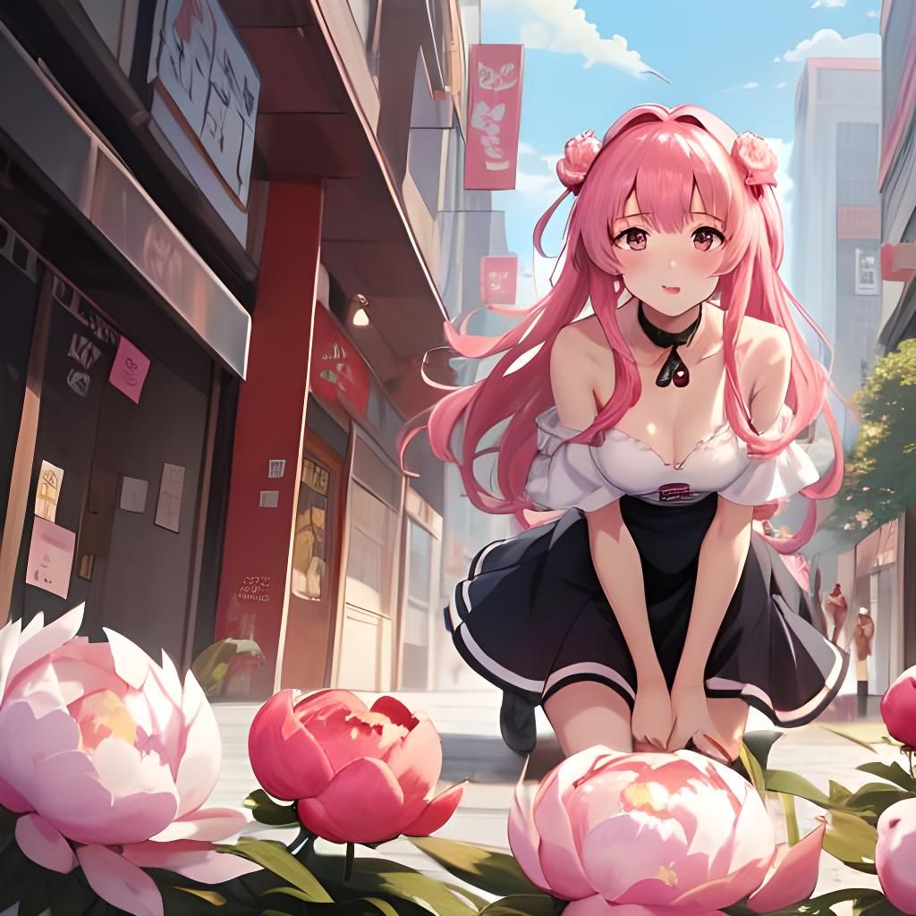 Peony rasing peonies in the street