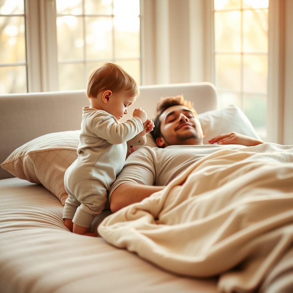 A Tender Morning Moment with Father and Child