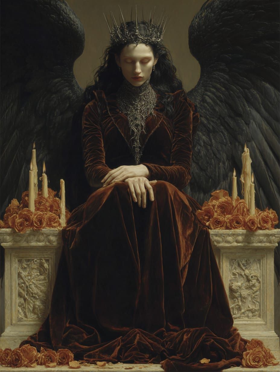 “Lilith, crowned in thorns and shadow, sits eternal—unchallenged, unrepentant.”