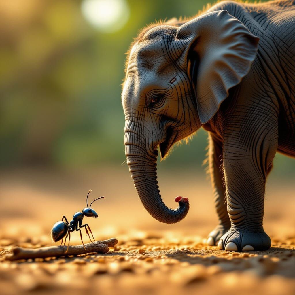 Ant says to elephant: I want you   by @Katimati