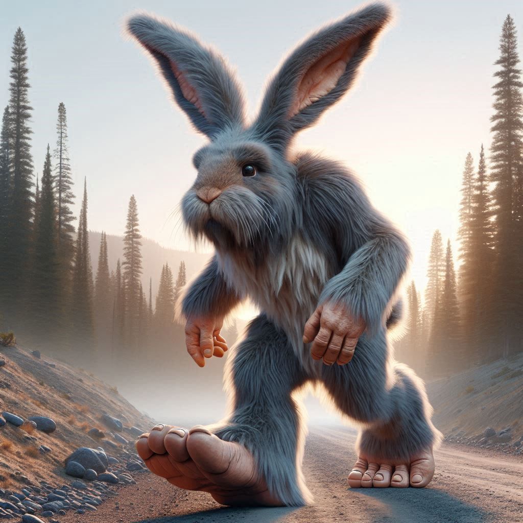 bunny cloaked as a Sasquatch