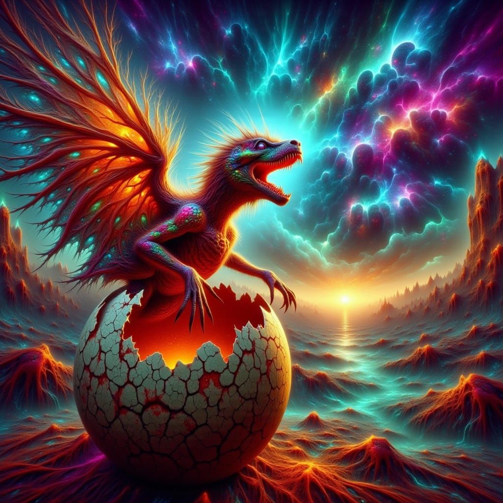 Surreal Star Goddess Births Celestial Hatchlings