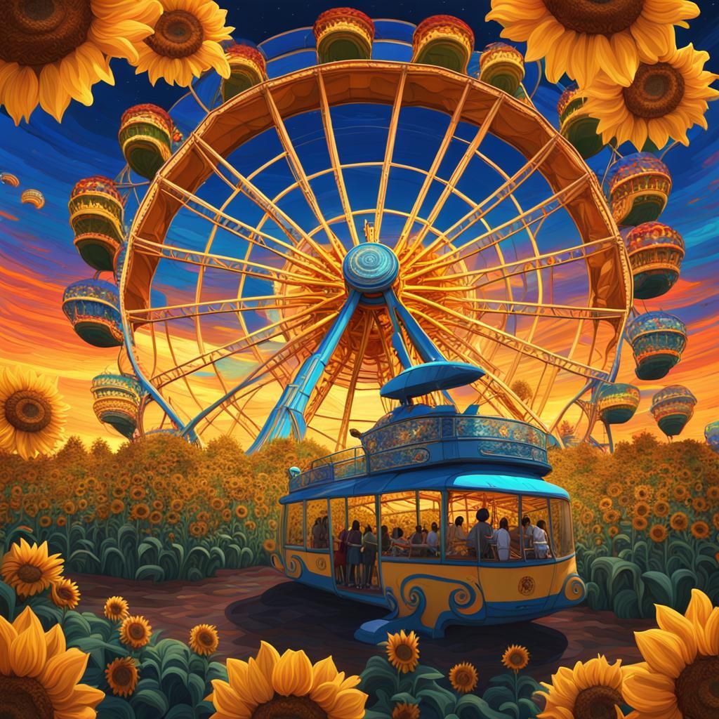 Amusement park in sunflower field