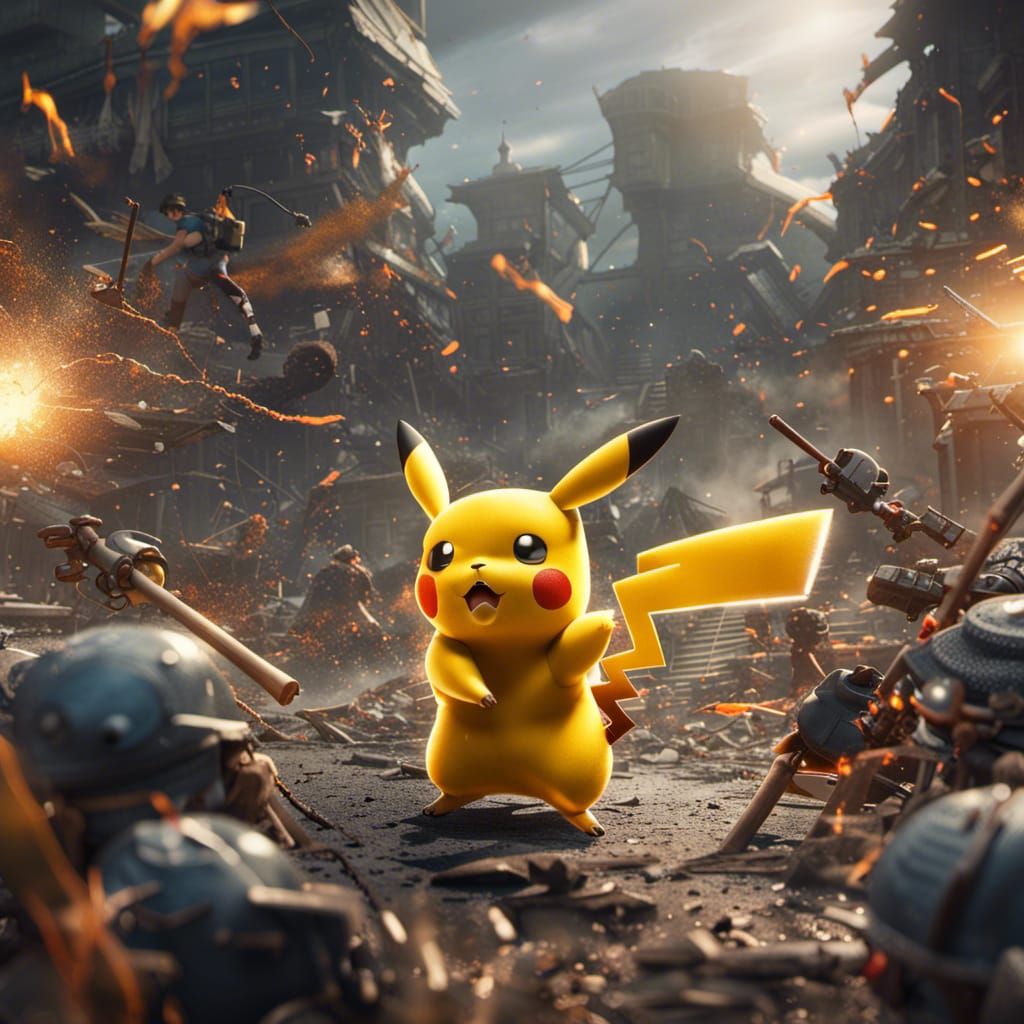 Pikachu fighting Ash in a battle royale showdown