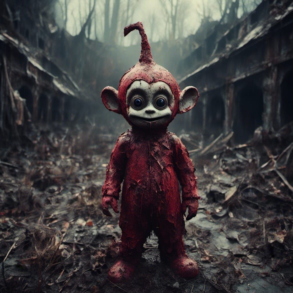Evil Teletubbies in Macabre, Hyperrealistic Style