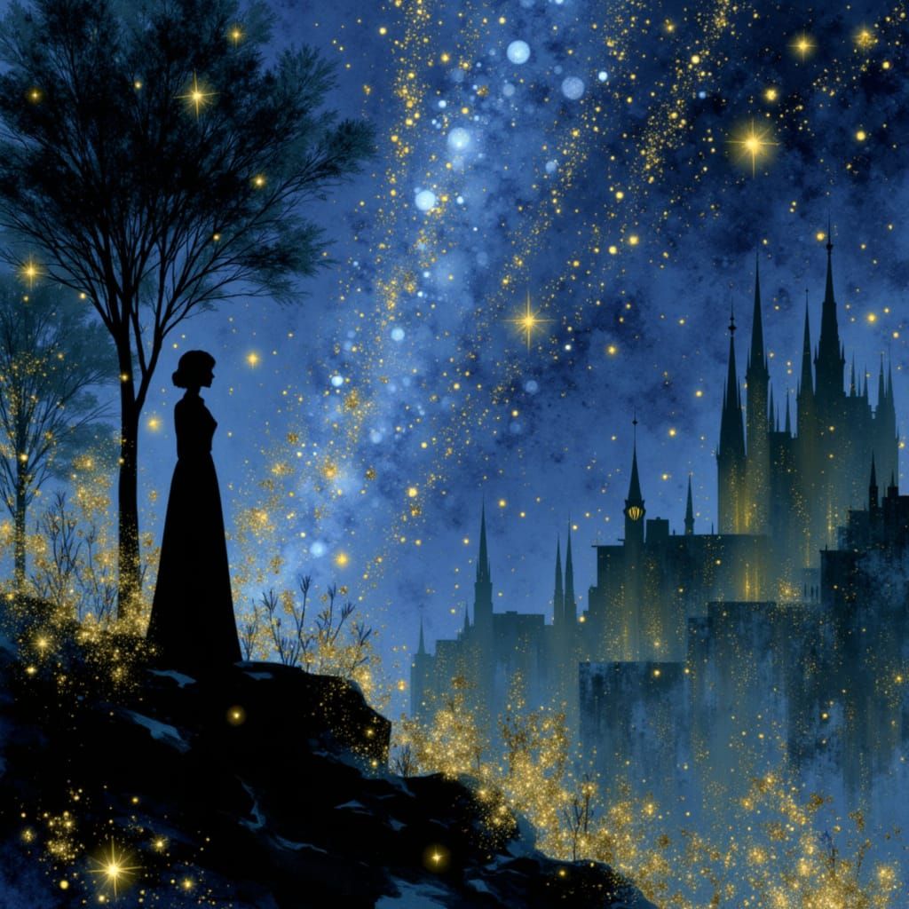 Sitting under a starry night <lora:Give me reason:1.0>