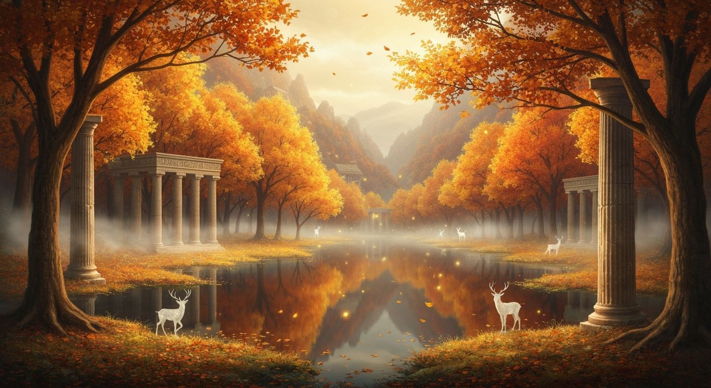 The City of Eternal Autumn
Hidden within a valley of golden leaves, this forgotten civilization sleeps beneath layers of amber and red folia...