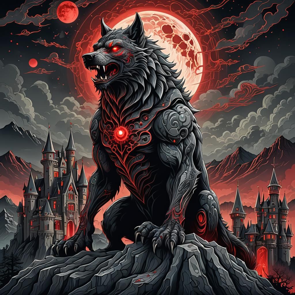 Werewolf Howling at Moon: Abstract Vector Fractal