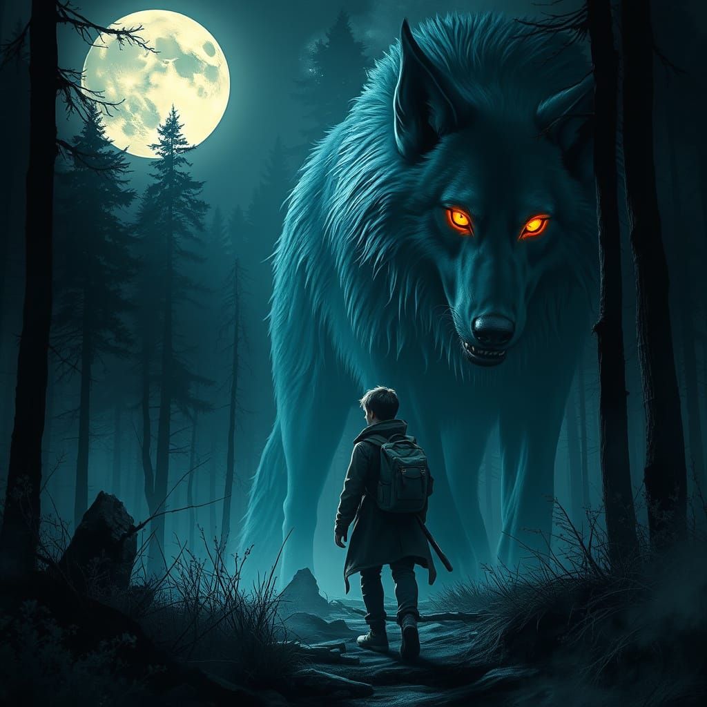 Hunter Under Full Moonlight Illumination