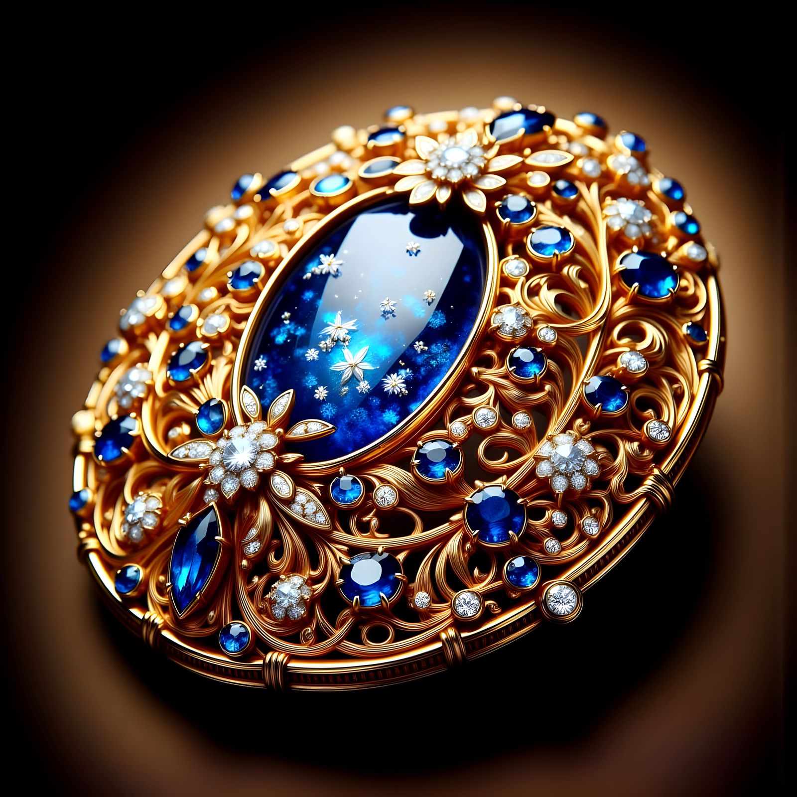 An exquisite brooch made with dianonds and saphires.   by @Valmont