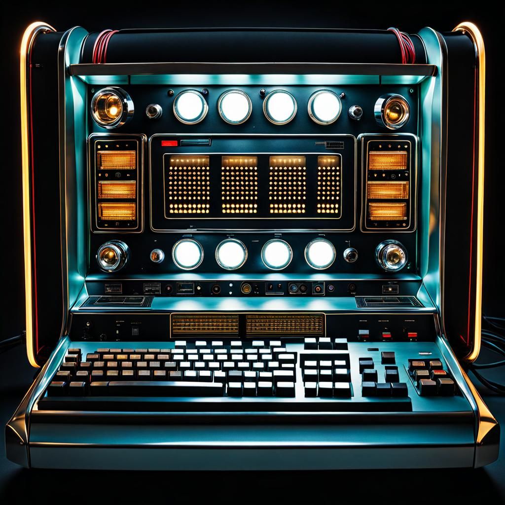 Retro-futurism,  Front panel of a computer, frontal view, sh...