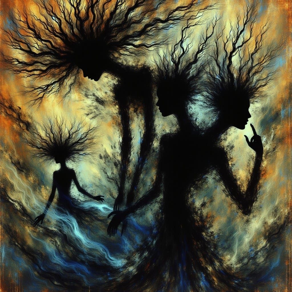 Whimsical silhouette, by Chris Ofili, Gustav Klimt <lora:Earth and echoes:1.0> 